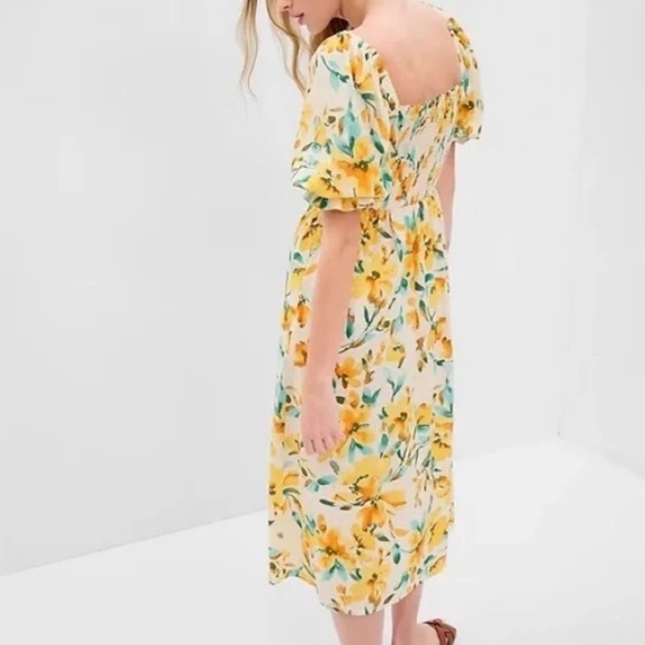 Gap Linen-Blend Puff Sleeve Midi Dress in Yellow Floral - Picture 3 of 7